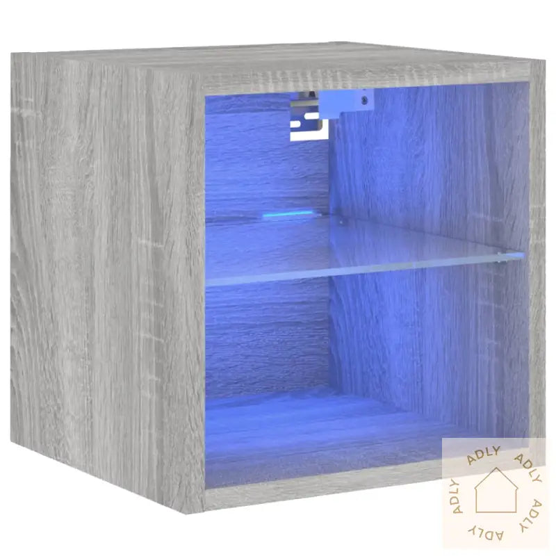Vegghengt Tv-Benk Med Led Grå Sonoma 30X28,5X30 Cm