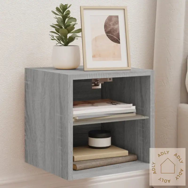 Vegghengt Tv-Benk Med Led Grå Sonoma 30X28,5X30 Cm
