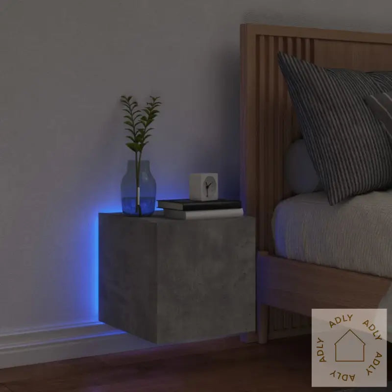 Vegghengt Tv-Benk Med Led-Lys Betonggrå 30,5X35X30 Cm
