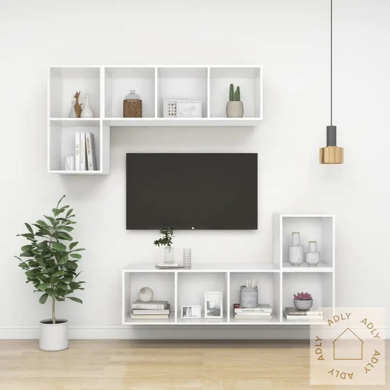Vegghengt Tv-Benk Hvit 37X37X142,5 Cm Konstruert Tre