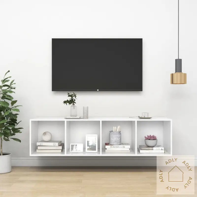 Vegghengt Tv-Benk Hvit 37X37X142,5 Cm Konstruert Tre