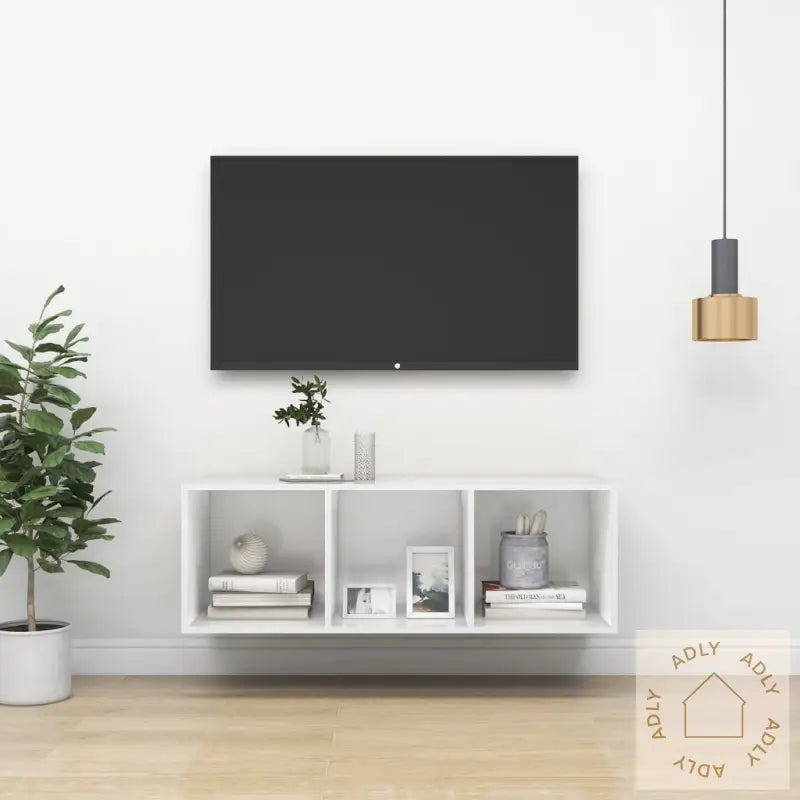 Vegghengt Tv-Benk Hvit 37X37X107 Cm Konstruert Tre