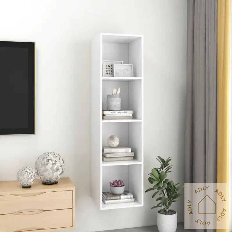 Vegghengt Tv-Benk Hvit 37X37X142,5 Cm Konstruert Tre