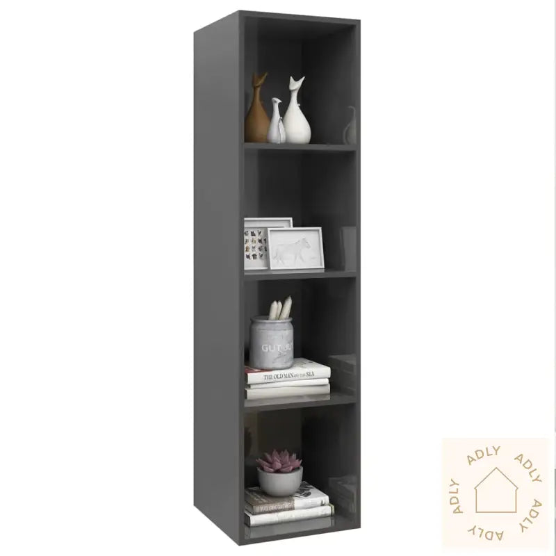 Vegghengt Tv-Benk Høyglans Grå 37X37X142,5 Cm Konstruert Tre