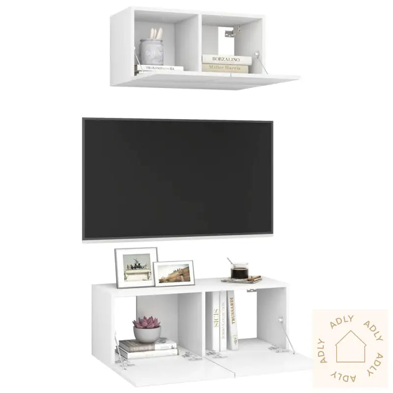 Tv-Benksett 2 Deler Hvit Konstruert Tre