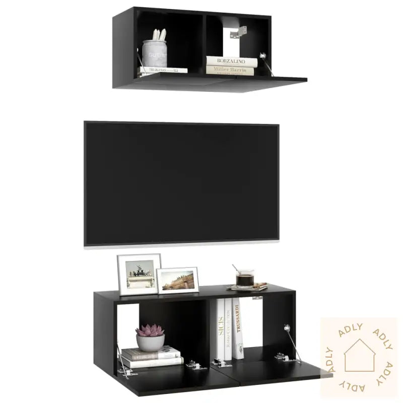 Tv-Benksett 2 Deler Svart Konstruert Tre