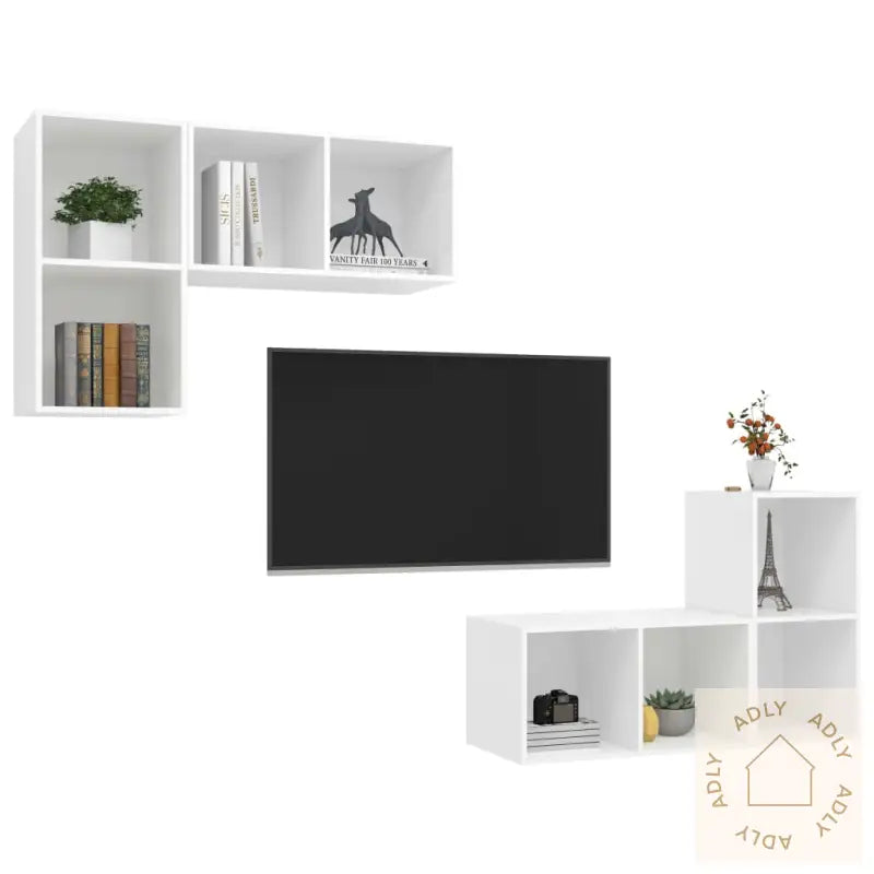 Vegghengte Tv-Benker 4 Stk Hvit Konstruert Tre