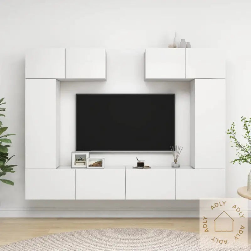 Tv-Benksett 6 Deler Hvit Konstruert Tre