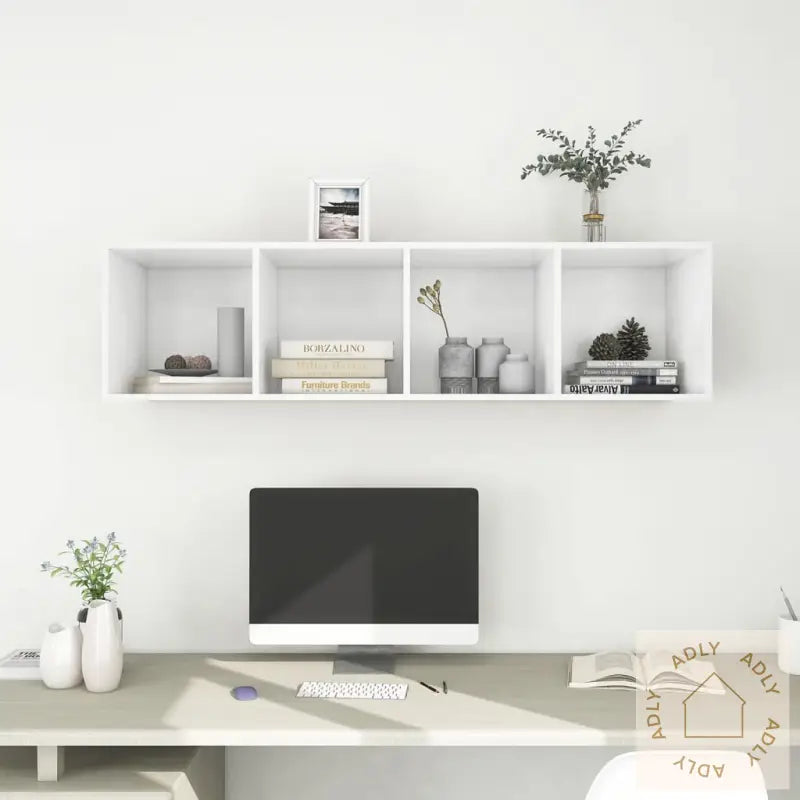 Vegghengt Tv-Benk Hvit 37X37X142,5 Cm Konstruert Tre