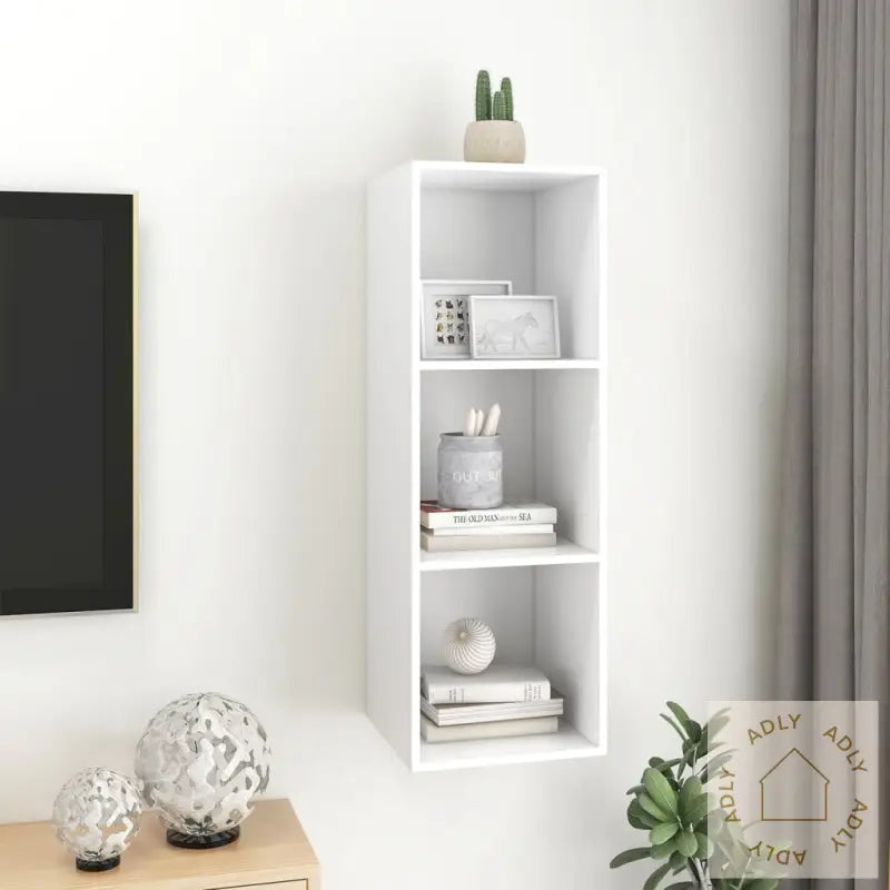 Vegghengt Tv-Benk Hvit 37X37X107 Cm Konstruert Tre
