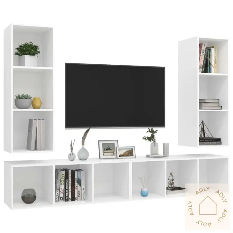 Vegghengte Tv-Benker 4 Stk Hvit Konstruert Tre