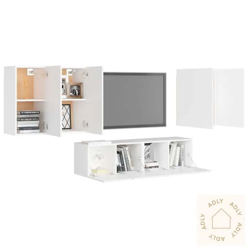 Tv-Benksett 6 Deler Hvit Konstruert Tre