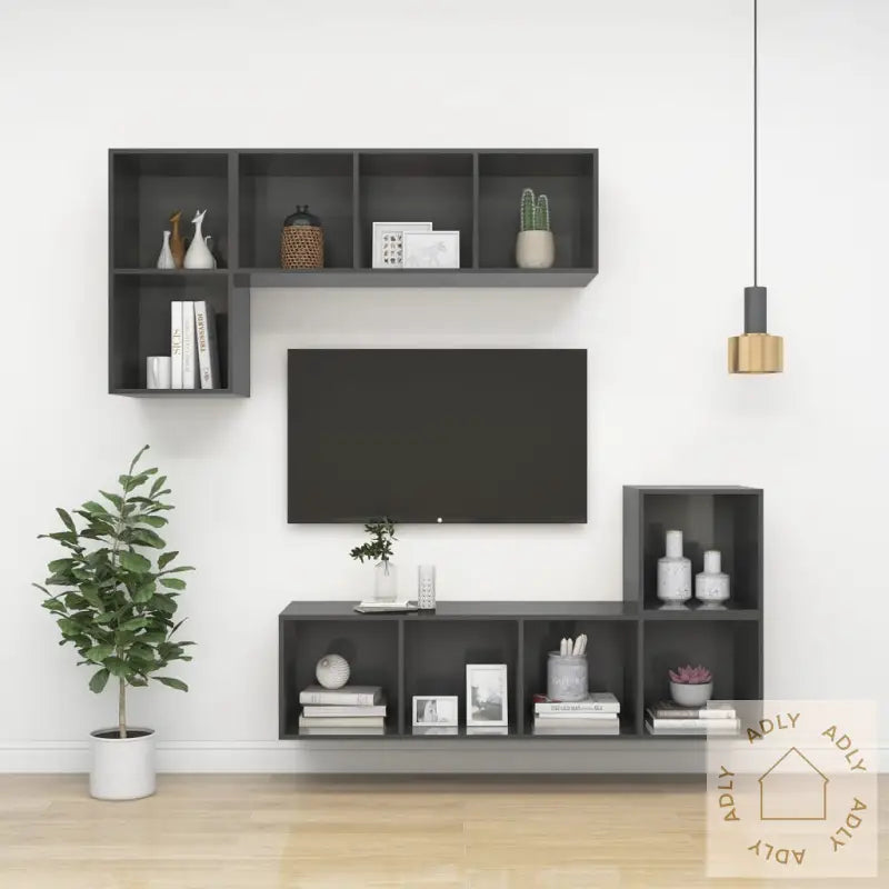 Vegghengt Tv-Benk Høyglans Grå 37X37X72 Cm Konstruert Tre