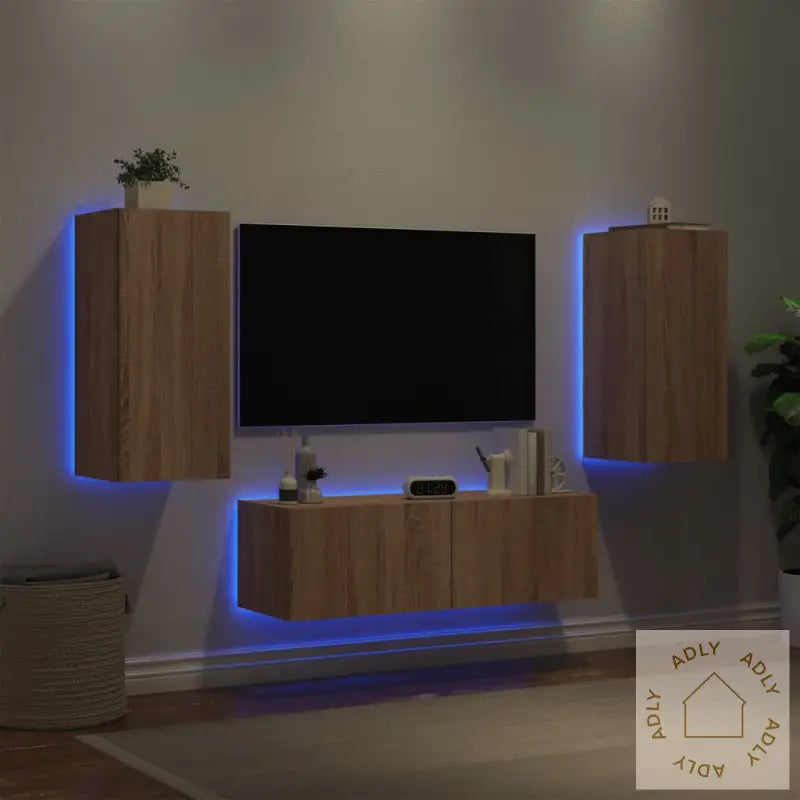 Vegghengte Tv-Benker Med Led 3 Stk Sonoma Eik