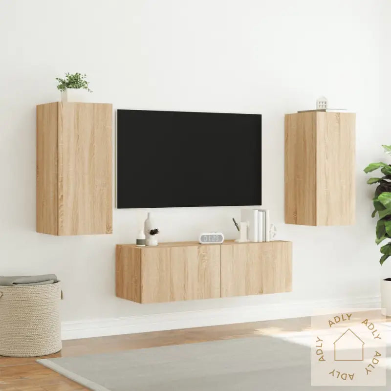 Vegghengte Tv-Benker Med Led 3 Stk Sonoma Eik