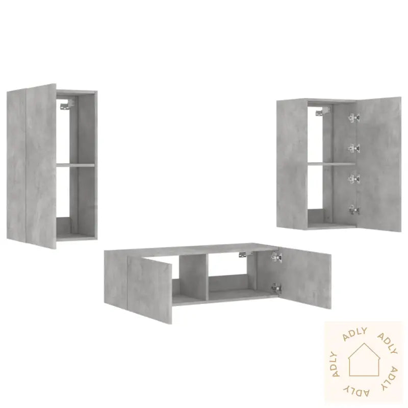 Vegghengte Tv-Benker Med Led 3 Stk Betonggrå