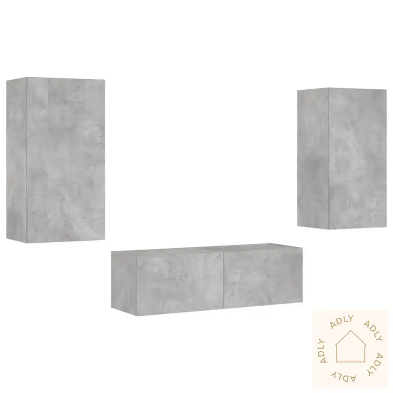 Vegghengte Tv-Benker Med Led 3 Stk Betonggrå