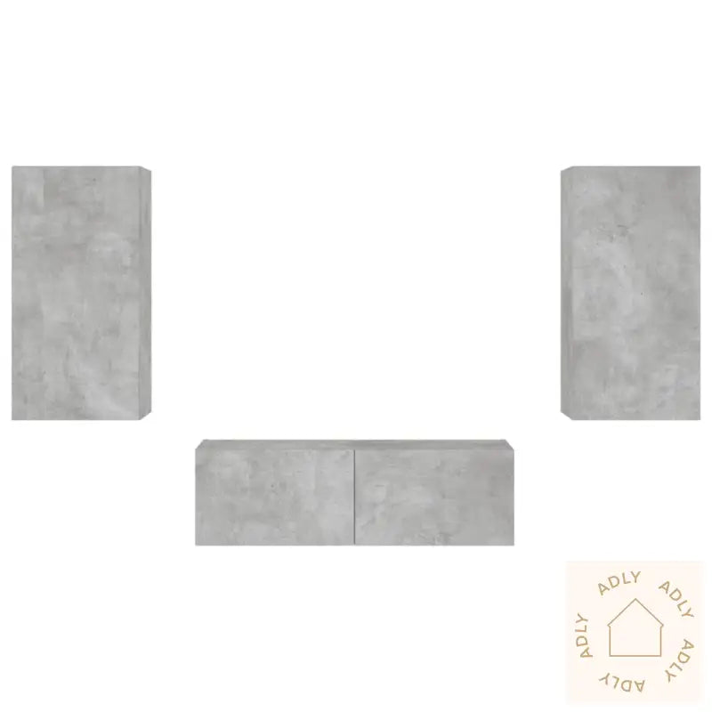 Vegghengte Tv-Benker Med Led 3 Stk Betonggrå