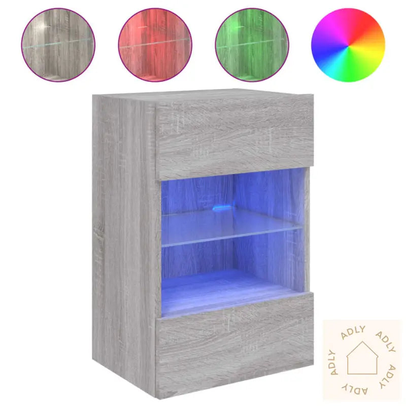 Vegghengt Tv-Benk Med Led Grå Sonoma 40X30X60,5 Cm