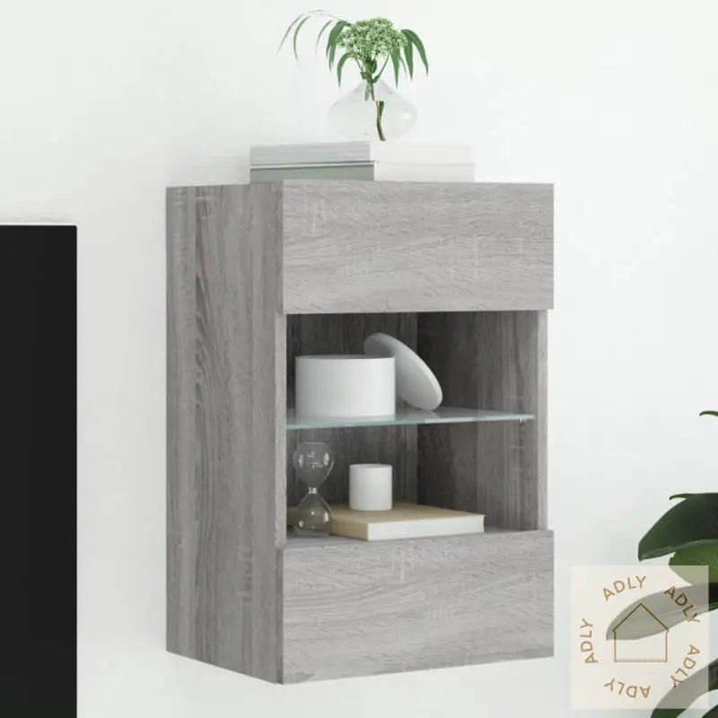 Vegghengt Tv-Benk Med Led Grå Sonoma 40X30X60,5 Cm