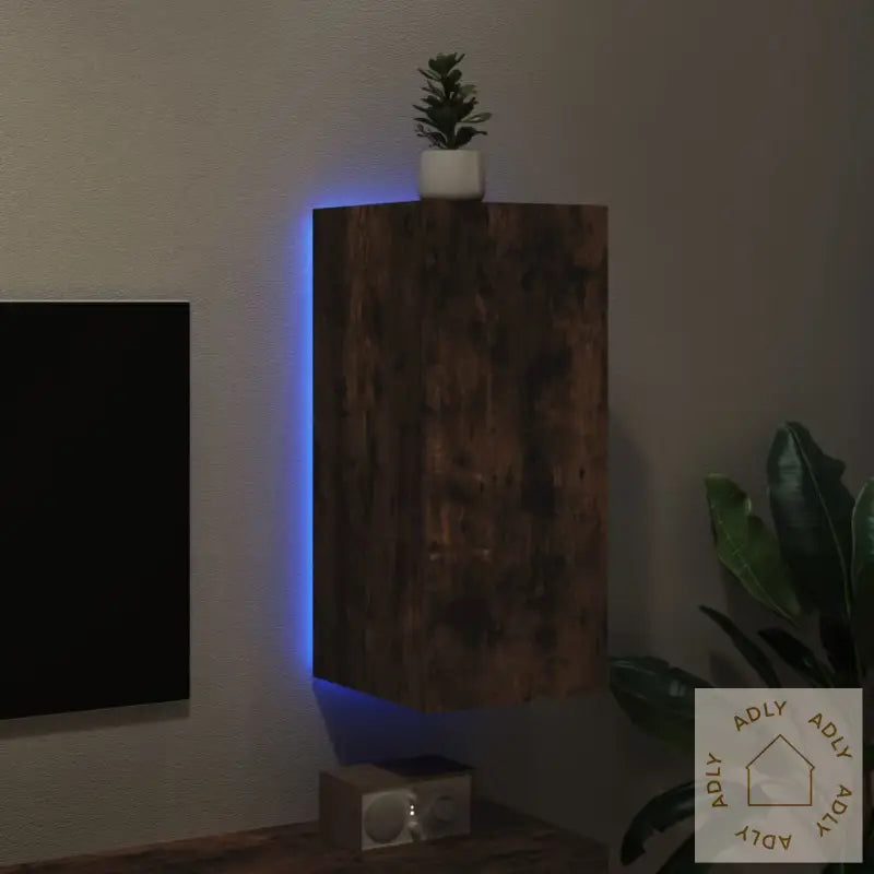 Vegghengt Tv-Benk Med Led Røkt Eik 30,5X35X70 Cm