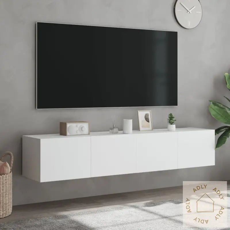 Vegghengte Tv-Benker Med Led 2 Stk Hvit 80X35X31 Cm