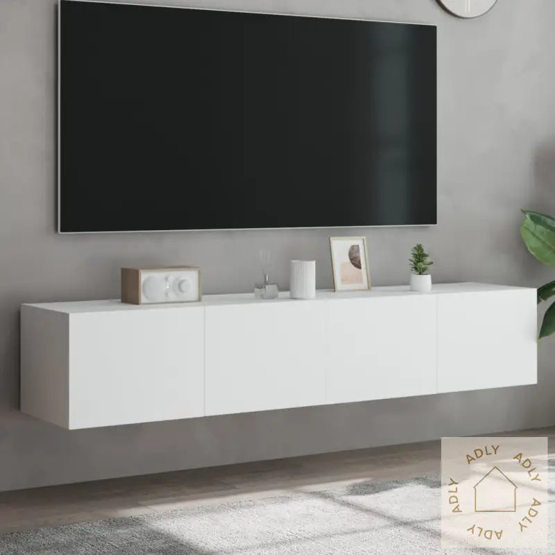 Vegghengte Tv-Benker Med Led 2 Stk Hvit 80X35X31 Cm