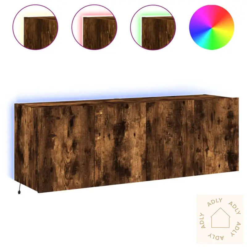 Vegghengte Tv-Benker Med Led-Lys 2 Stk Røkt Eik 60X35X41 Cm
