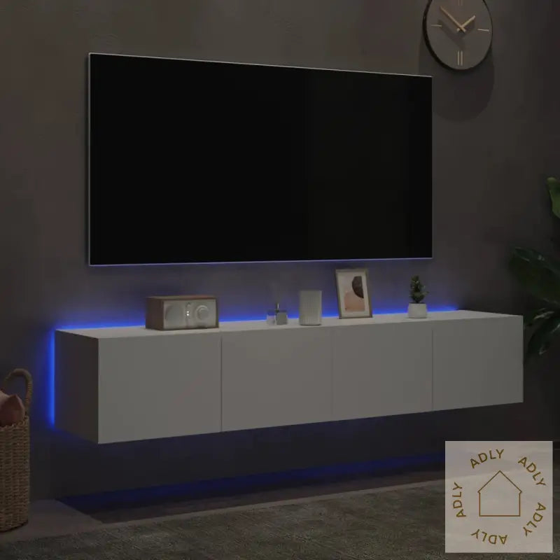 Vegghengte Tv-Benker Med Led 2 Stk Hvit 80X35X31 Cm