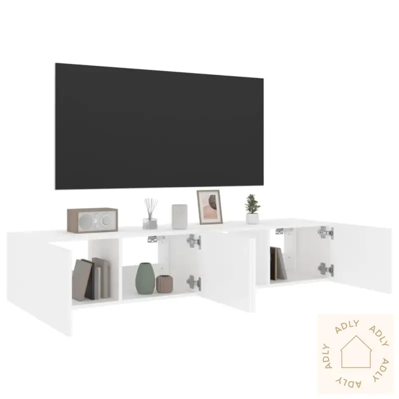 Vegghengte Tv-Benker Med Led 2 Stk Hvit 80X35X31 Cm