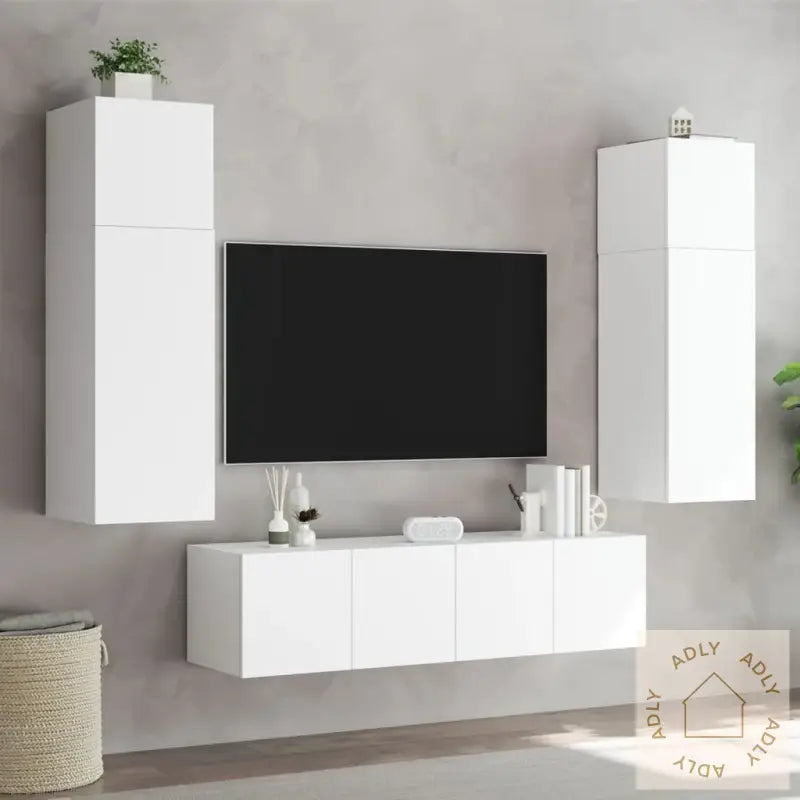 Vegghengte Tv-Benker Med Led 2 Stk Hvit 80X35X31 Cm