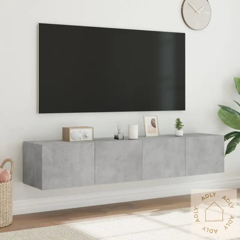 Vegghengte Tv-Benker Med Led-Lys 2 Stk Betonggrå 80X35X31 Cm
