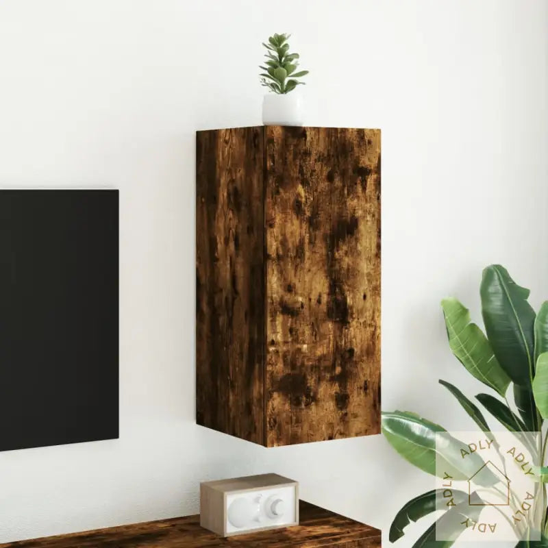 Vegghengt Tv-Benk Med Led Røkt Eik 30,5X35X70 Cm