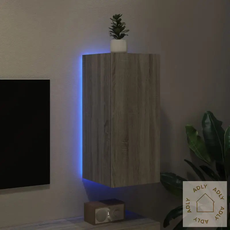 Vegghengt Tv-Benk Med Led-Lys Grå Sonoma 30,5X35X70 Cm