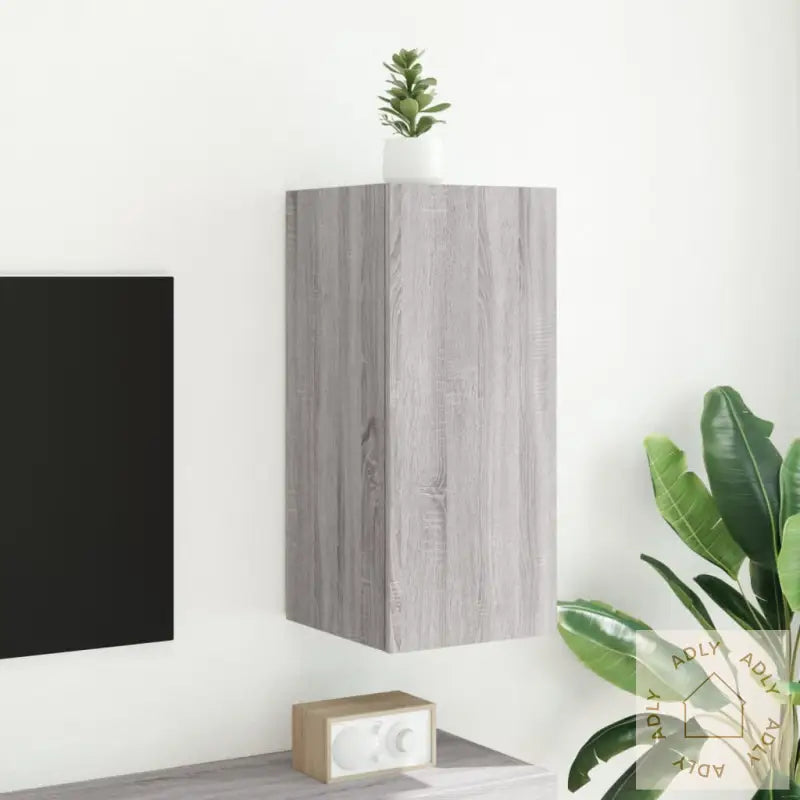 Vegghengt Tv-Benk Med Led-Lys Grå Sonoma 30,5X35X70 Cm