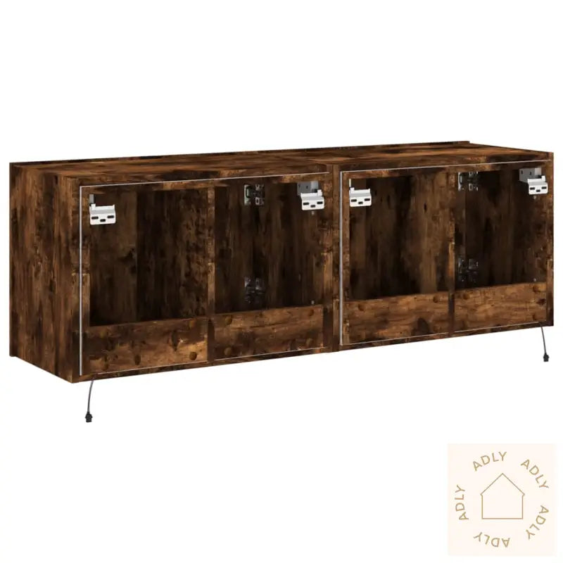 Vegghengte Tv-Benker Med Led-Lys 2 Stk Røkt Eik 60X35X41 Cm