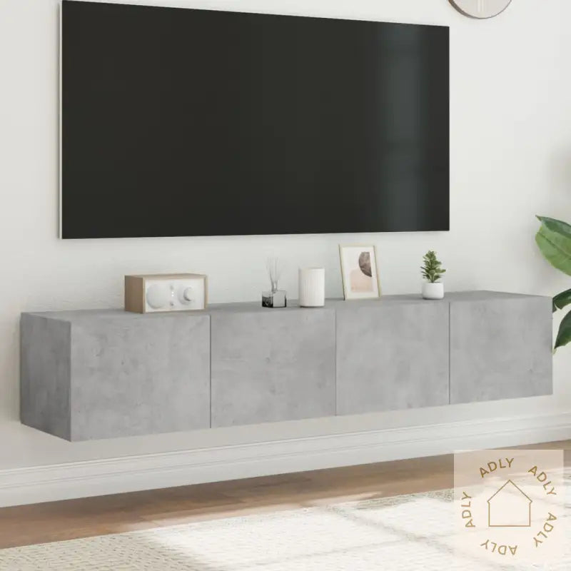 Vegghengte Tv-Benker Med Led-Lys 2 Stk Betonggrå 80X35X31 Cm