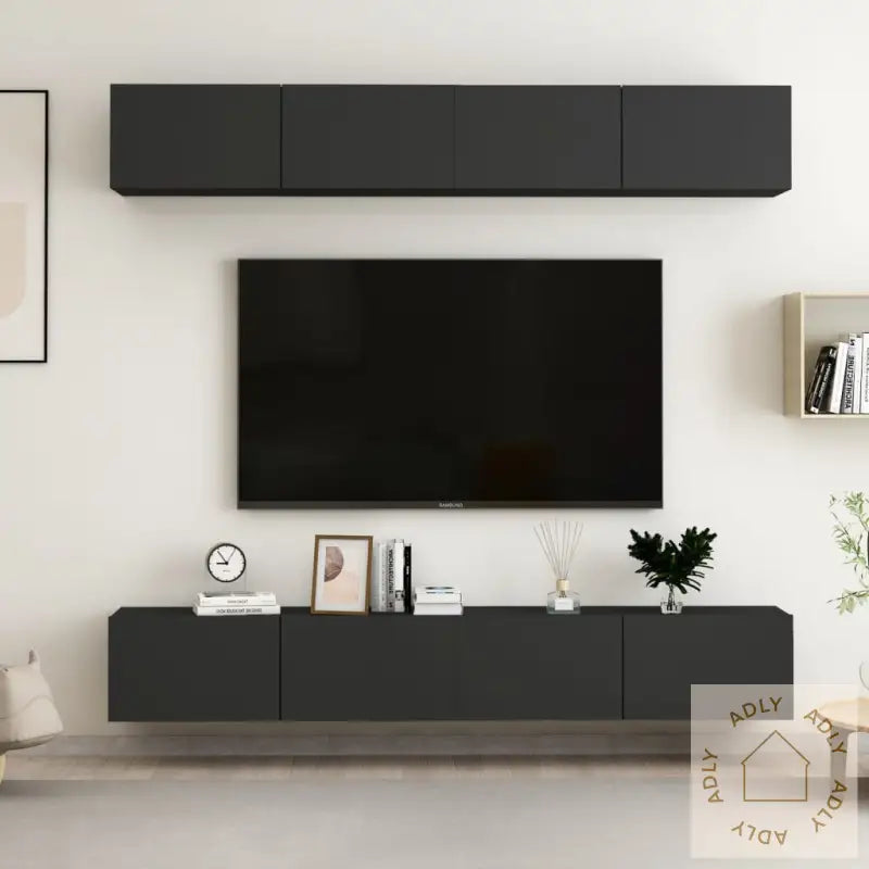 Tv-Benk 4 Stk Svart 100X30X30 Cm Konstruert Tre