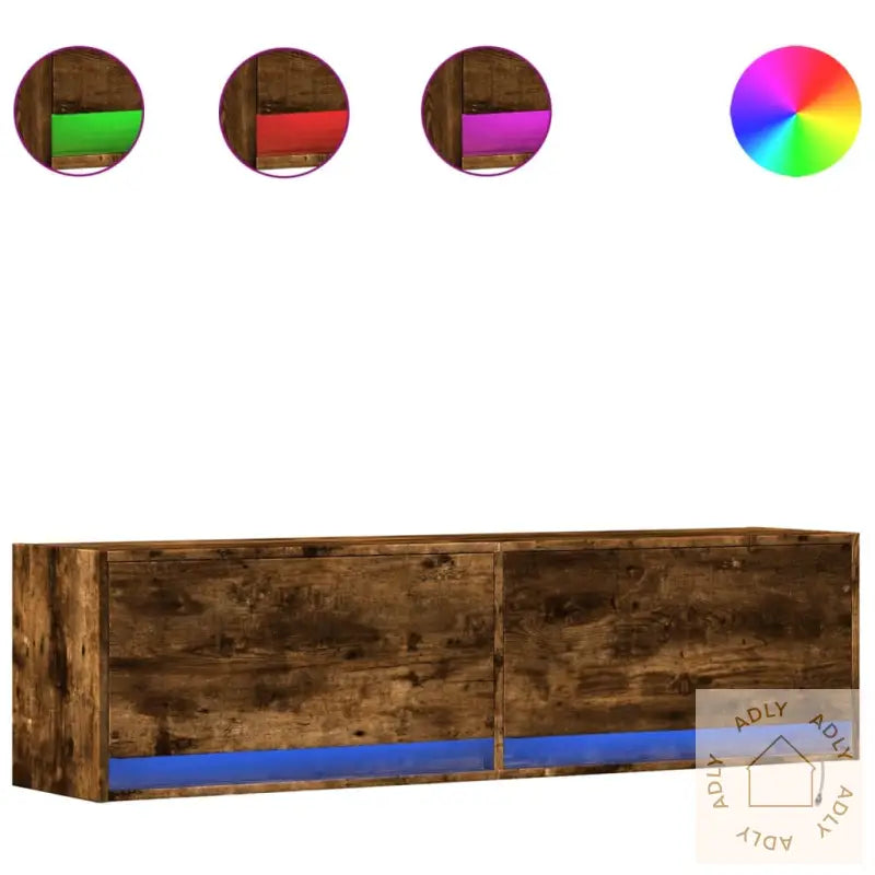 Vegghengt Tv-Benk Med Led Røkt Eik 140X31X38 Cm