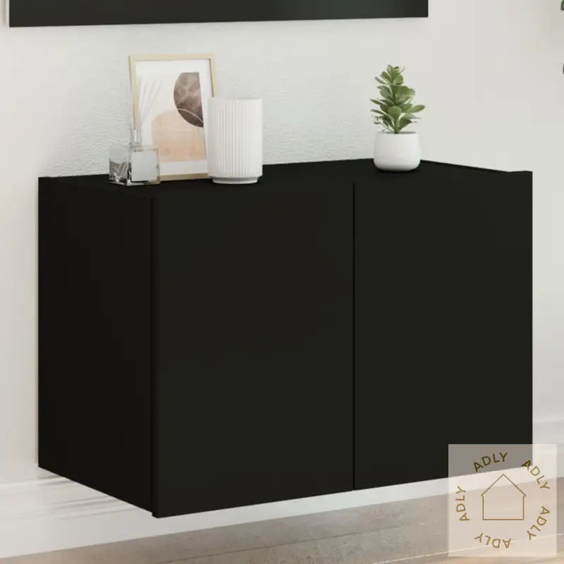 Vegghengt Tv-Benk Med Led Svart 60X35X41 Cm