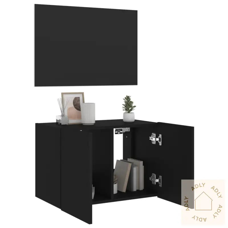 Vegghengt Tv-Benk Med Led Svart 60X35X41 Cm