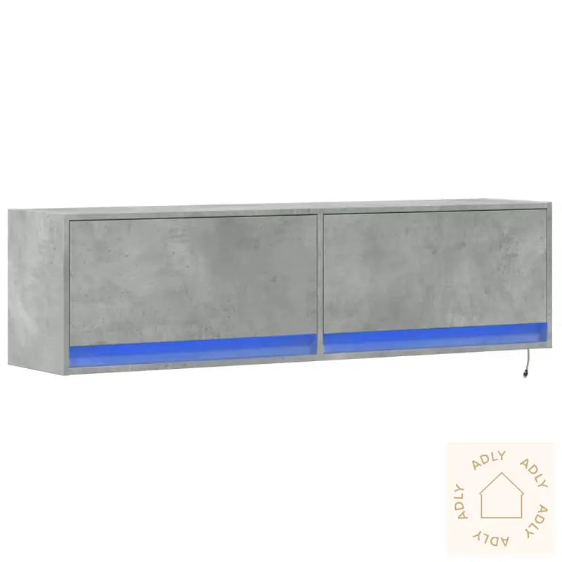 Vegghengt Tv-Benk Med Led-Lys Betonggrå 140X31X38 Cm