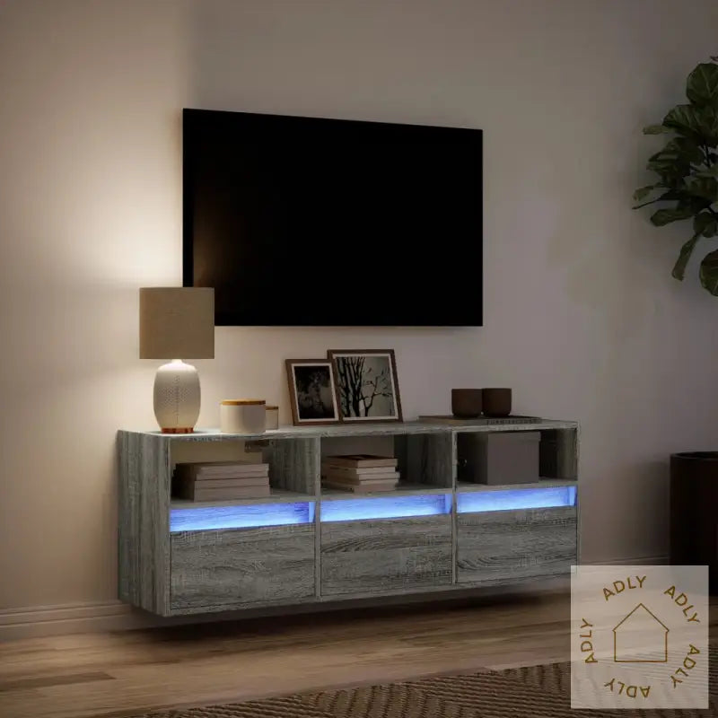 Vegghengt Tv-Benk Med Led Grå Sonoma 130X31X45 Cm