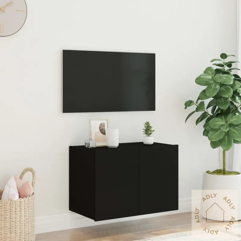 Vegghengt Tv-Benk Med Led Svart 60X35X41 Cm