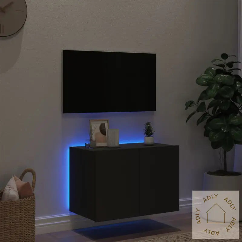 Vegghengt Tv-Benk Med Led Svart 60X35X41 Cm