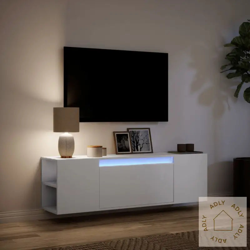 Vegghengt Tv-Benk Med Led Hvit 135X31X39,5 Cm
