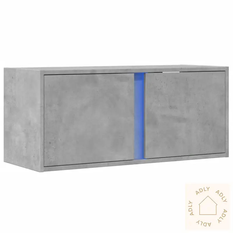 Vegghengt Tv-Benk Med Led-Lys Betonggrå 80X31X35 Cm