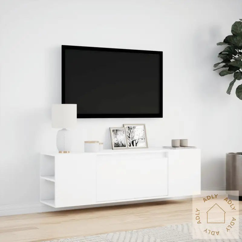 Vegghengt Tv-Benk Med Led Hvit 135X31X39,5 Cm
