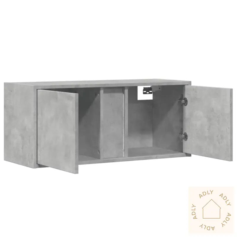 Vegghengt Tv-Benk Med Led-Lys Betonggrå 80X31X35 Cm