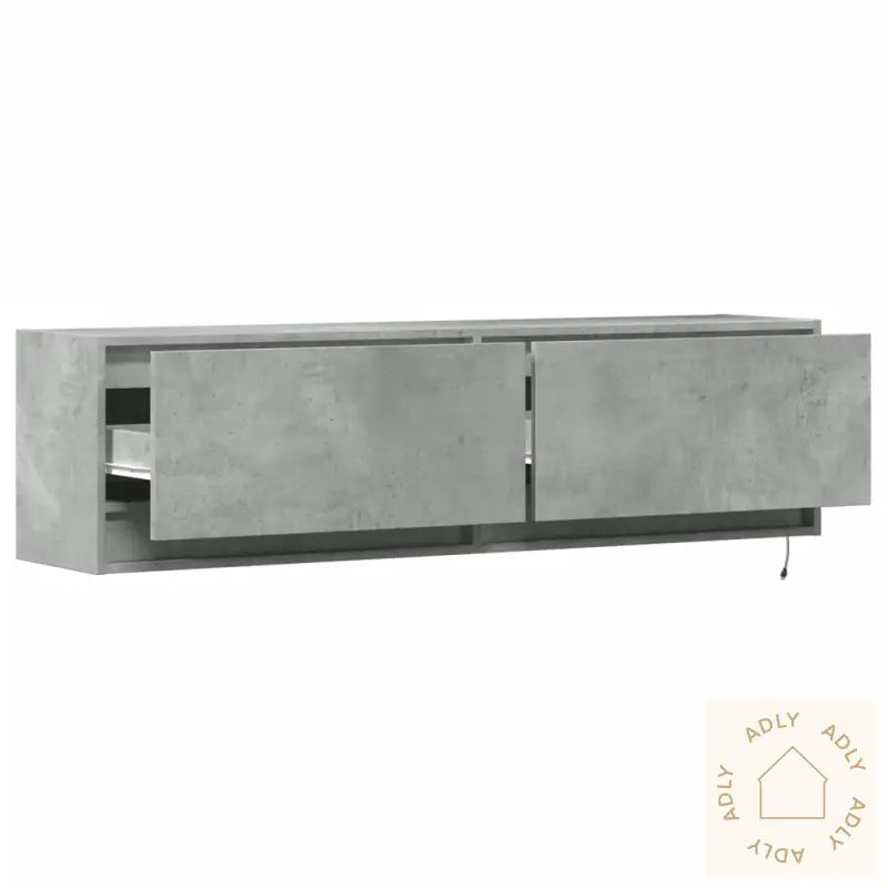 Vegghengt Tv-Benk Med Led-Lys Betonggrå 140X31X38 Cm